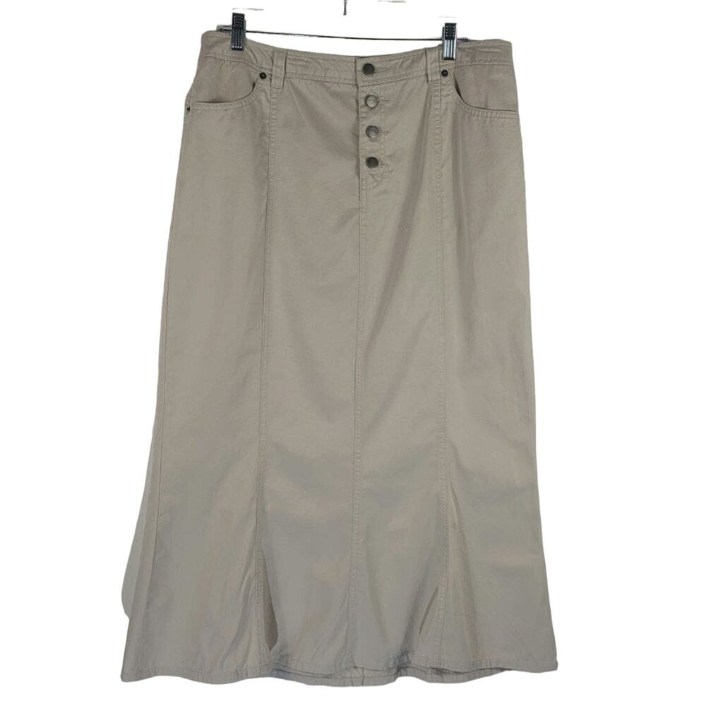 Lane Bryant Venezia Tan Westen Ruffle Hem Button Up Closure Midi-Skirt 16 NWT